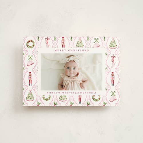 This is a powder petite holiday cards with standard by Sarah Knight called patterned icons printing on signature in petite