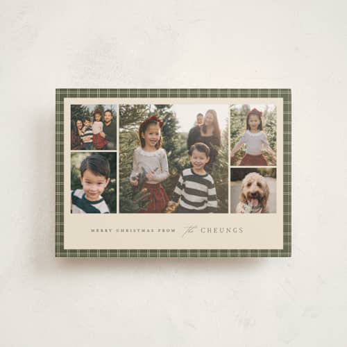 This is a pine petite holiday cards with standard by Amy Kross called checked edge printing on signature in petite