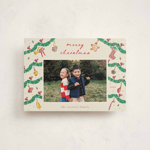 This is a cookie dough petite holiday cards with standard by Sarah Rosenthal called oh christmas tree printing on signature in petite