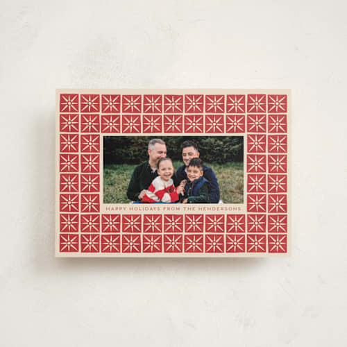 This is a poinsettia petite holiday cards with standard by Katharine Watson called stamped blocks printing on signature in petite