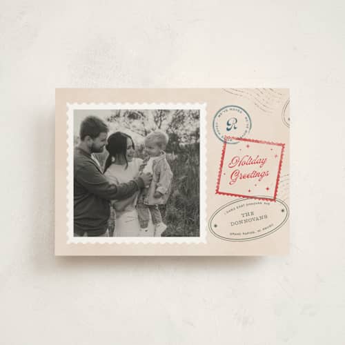 This is a cream petite holiday cards with standard by Pixel and Hank called christmas stamped printing on signature in petite