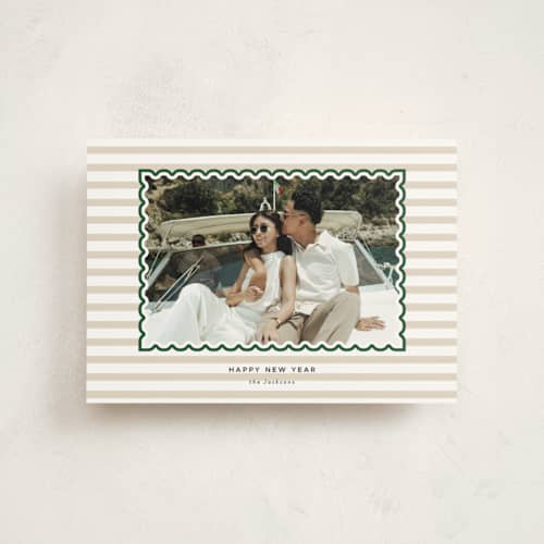 This is a gingerbread petite holiday cards with standard by Danie Romrell called tagged stripes printing on signature in petite