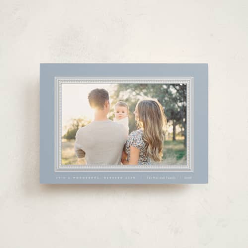 This is a cornflower petite holiday cards with standard by Blustery August called it's a wonderful, blessed life printing on signature in petite