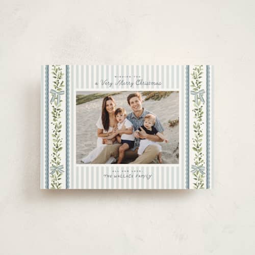 This is a glacier petite holiday cards with standard by Everett Paper Goods called stripe ribbon printing on signature in petite