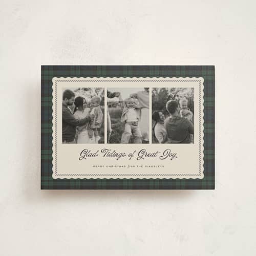 This is a spruce petite holiday cards with standard by Heather Schertzer called joyous plaid printing on signature in petite