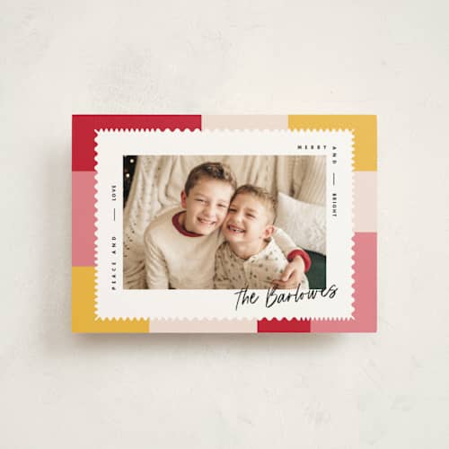 This is a gumdrop christmas postcards with standard by Owl and Toad called modern quilt printing on signature in postcard