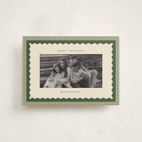 This is a garland christmas postcards with standard by Ellen Schlegelmilch called gingham layers printing on signature in postcard