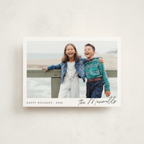 This is a snow christmas postcards with standard by Jackie Crawford called scripted penmanship frame printing on signature in postcard