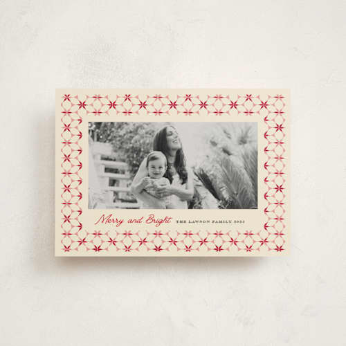 This is a candy cane christmas postcards with standard by Kanika Mathur called poinsettia tile printing on signature in postcard