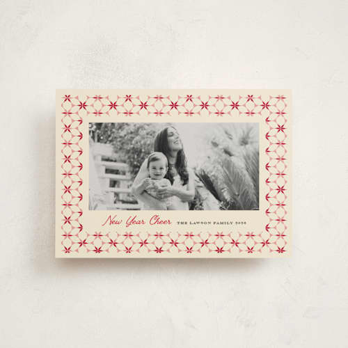 This is a candy cane christmas postcards with standard by Kanika Mathur called poinsettia tile printing on signature in postcard