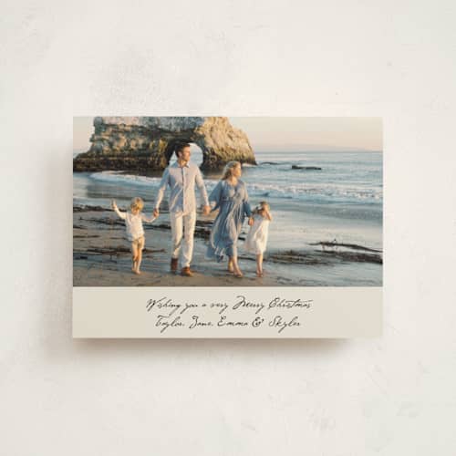 This is a ivory christmas postcards with standard by Cass Loh called written wish printing on signature in postcard
