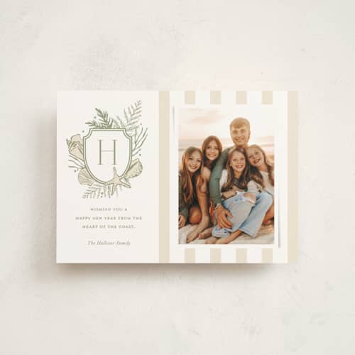 This is a sage christmas postcards with standard by Oscar and Emma - Karly Depew called tis the sea-sun printing on signature in postcard