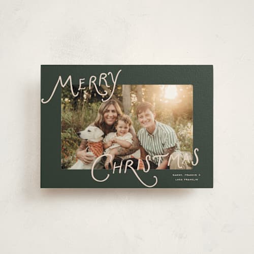 This is a pine christmas postcards with standard by Pixel and Hank called tidings printing on signature in postcard