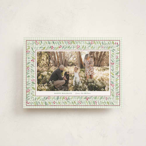 This is a holly berry christmas postcards with standard by Alison Grace called sap green garland printing on signature in postcard