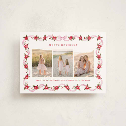 This is a gumdrop christmas postcards with standard by Sarah Knight called poinsettia ribbon printing on signature in postcard