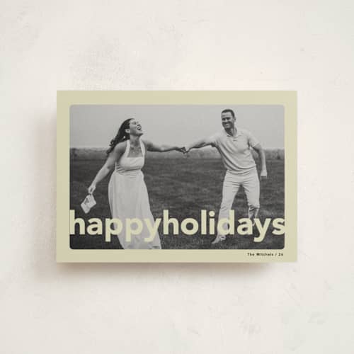 This is a mint christmas postcards with standard by lori jacobs wemple called happy holiday frame printing on signature in postcard