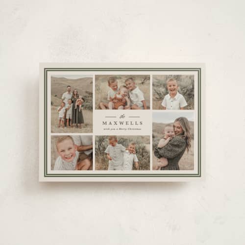 This is a pine christmas postcards with standard by Brianne Larsen called framed name printing on signature in postcard