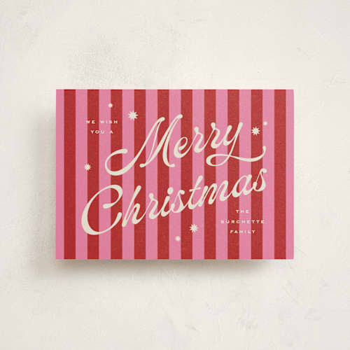 This is a ribbon candy christmas postcards with standard by Wildfield Paper Co called retro candy stripe printing on signature in postcard