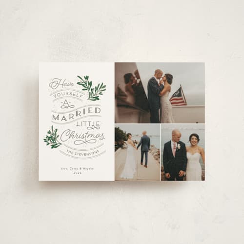 This is a evergreen christmas postcards with standard by Sarah Brown called a little married printing on signature in postcard
