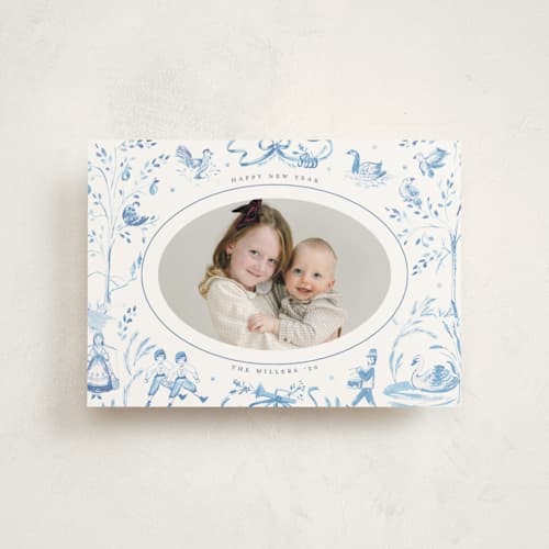 This is a ice christmas postcards with standard by Teju Reval called 12 days of christmas toile printing on signature in postcard