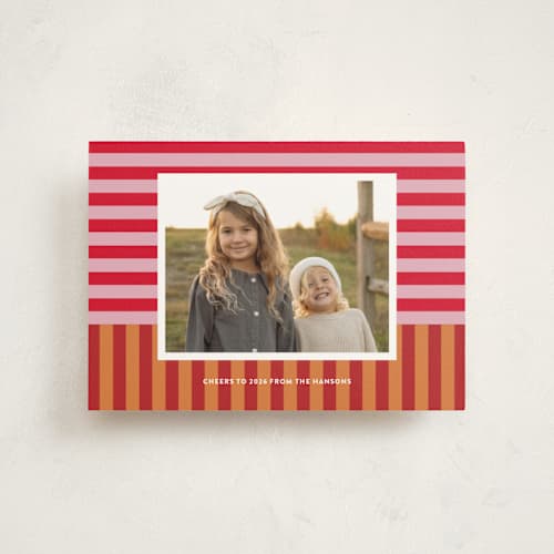 This is a nutmeg christmas postcards with standard by Shari Margolin called festive stripes printing on signature in postcard
