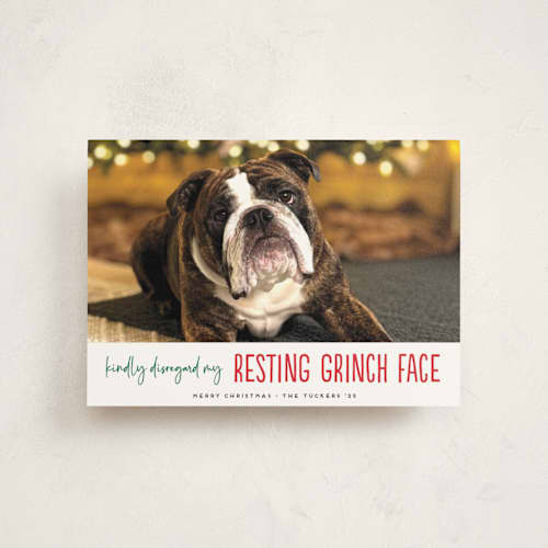 This is a snowball christmas postcards with standard by Erica Krystek called grinch face printing on signature in postcard