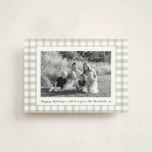 This is a spearmint christmas postcards with standard by Emily Betts called scallop matted photo printing on signature in postcard