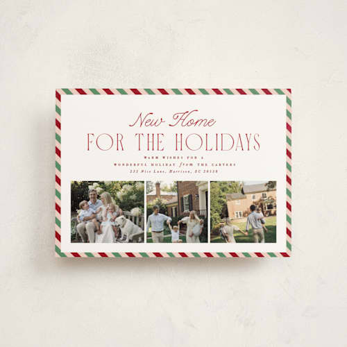 This is a cranberry christmas postcards with standard by Hannah Williams called new home stripe printing on signature in postcard