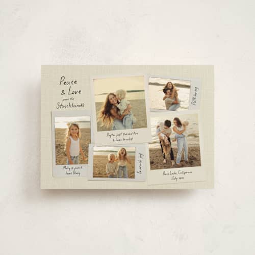 This is a linen christmas postcards with standard by Kamala Nahas called insta joy printing on signature in postcard