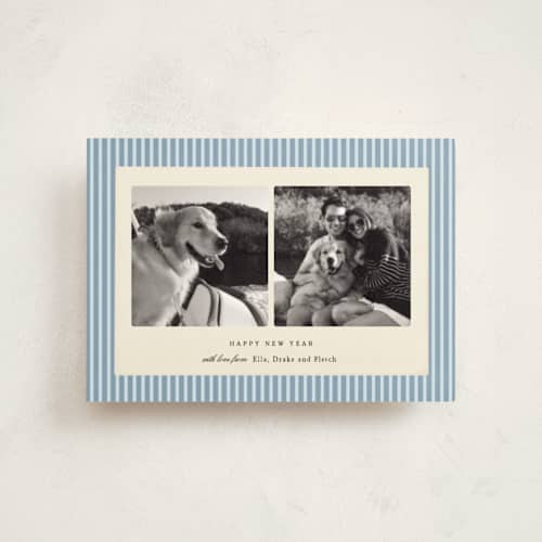 This is a powder christmas postcards with standard by Sara Hicks Malone called pinstripe printing on signature in postcard