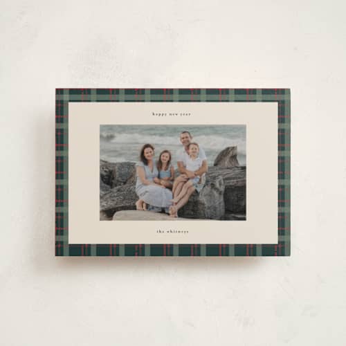 This is a wreath christmas postcards with standard by Makewells called plaid peace printing on signature in postcard