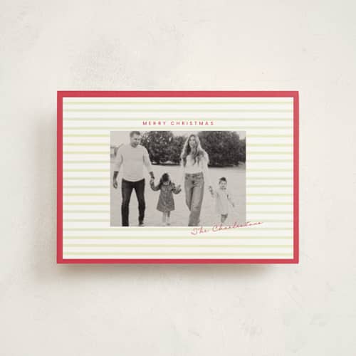 This is a holly christmas postcards with standard by Mandy Lee called framed in stripes printing on signature in postcard