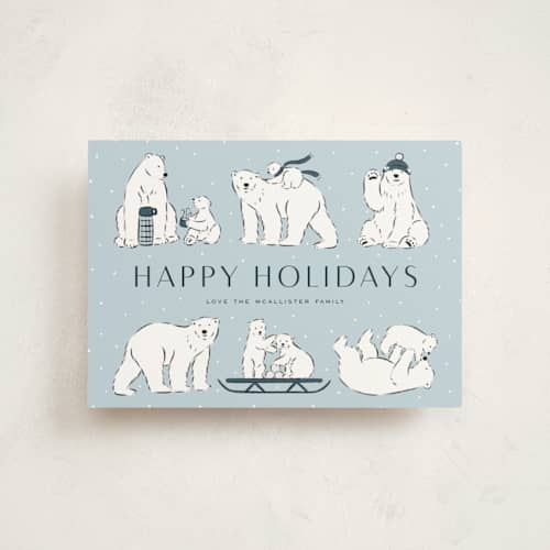 This is a glacier christmas postcards with standard by Lauren Jinhee called polar parade printing on signature in postcard