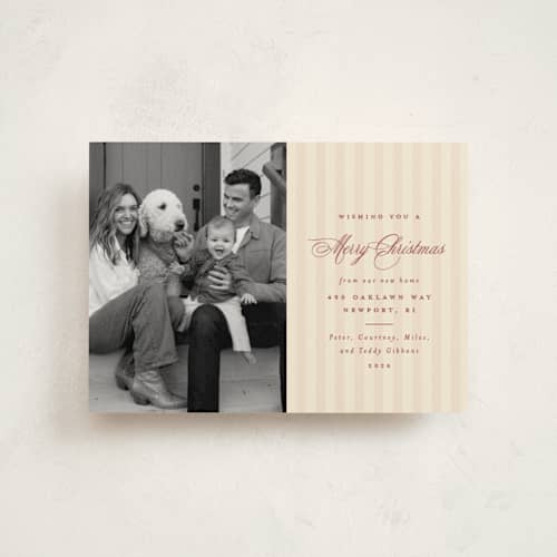 This is a stocking christmas postcards with standard by Olivia Raufman called charming stripe printing on signature in postcard