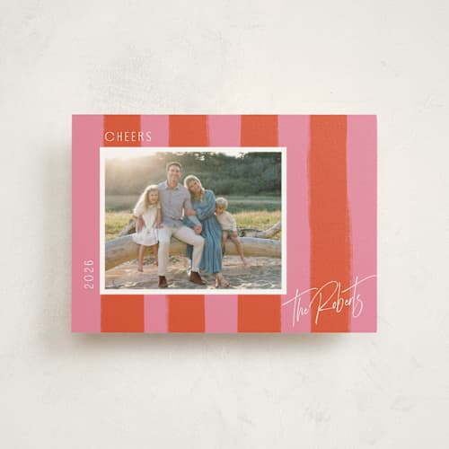 This is a blood orange christmas postcards with standard by Cindy Reynolds called painted stripes printing on signature in postcard