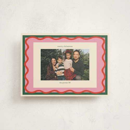 This is a blush christmas postcards with standard by Beth Vassalo called groovy christmas printing on signature in postcard