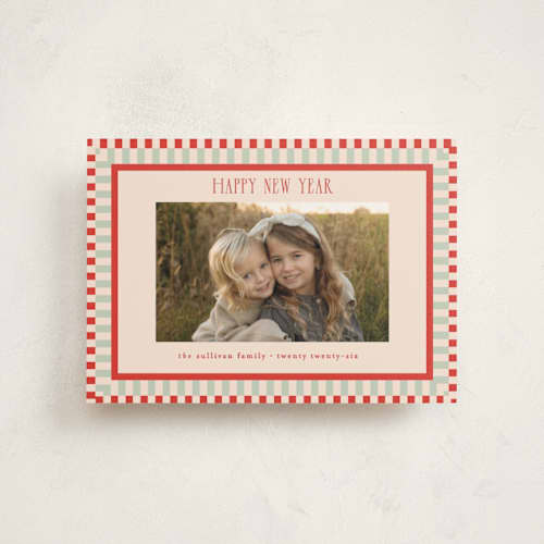 This is a tomato christmas postcards with standard by Julie Murray called modern plaid printing on signature in postcard