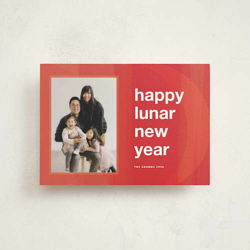 This is a rogue chinese new year cards with standard by Jennifer Lew called abstract crescent printing on signature in postcard