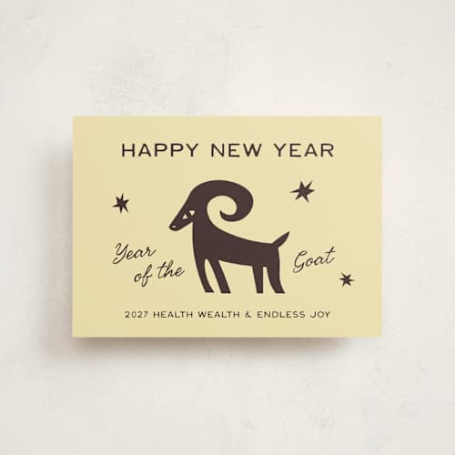 This is a buttercream chinese new year cards with standard by Ani Somi called the goat printing on signature in postcard