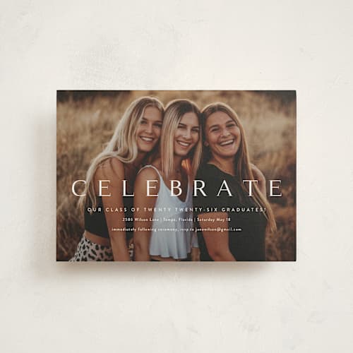 This is a cotton graduation invitations with standard by Kasia Labocki called celebration printing on signature in petite
