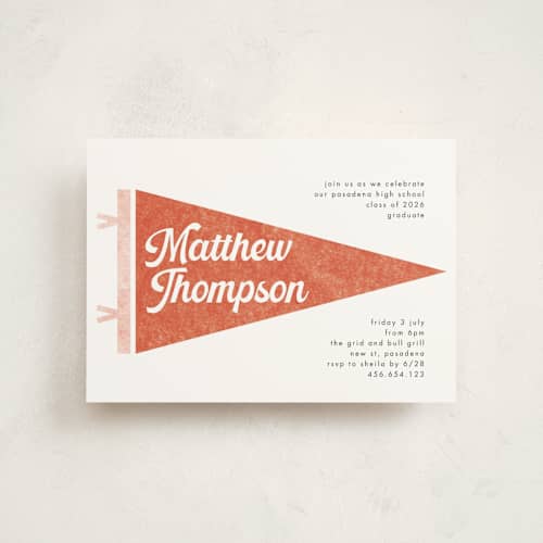 This is a cardinal graduation invitations with standard by Catherine Culvenor called pennant party printing on signature in petite