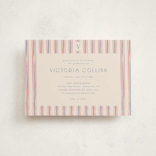 This is a navy graduation invitations with standard by Claudia Orengo called past and future printing on signature in petite