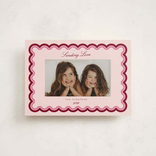This is a bloom valentine postcards with standard by Pati Cascino called curvy love printing on signature in postcard