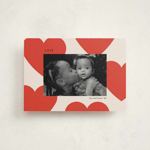 This is a cherry valentine postcards with standard by Morgan Kendall called floating hearts printing on signature in postcard