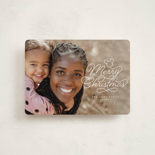 This is a cotton petite holiday cards with standard by Laura Hamm called disney mickey spirit printing on recycled smooth signature in petite