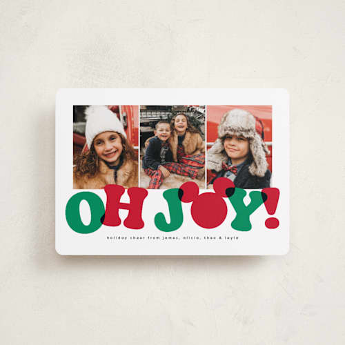 This is a festive petite holiday cards with standard by Lea Delaveris called disney's mickey oh joy printing on recycled smooth signature in petite
