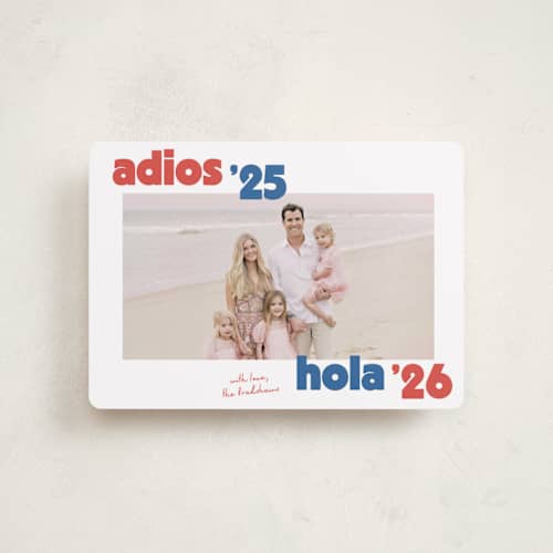 This is a azure petite holiday cards with standard by Megan Davis called adios printing on recycled smooth signature in petite
