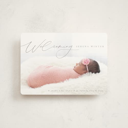 This is a gravel petite birth announcements with standard by Olivia Raufman called delightful welcome printing on signature in petite