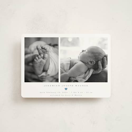 This is a sky petite birth announcements with standard by Emily Sabol Goss called effortless printing on signature in petite