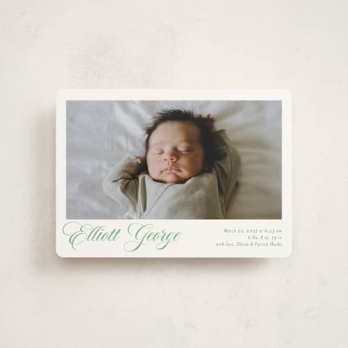 This is a clover petite birth announcements with standard by Megan Davis called hollis printing on signature in petite